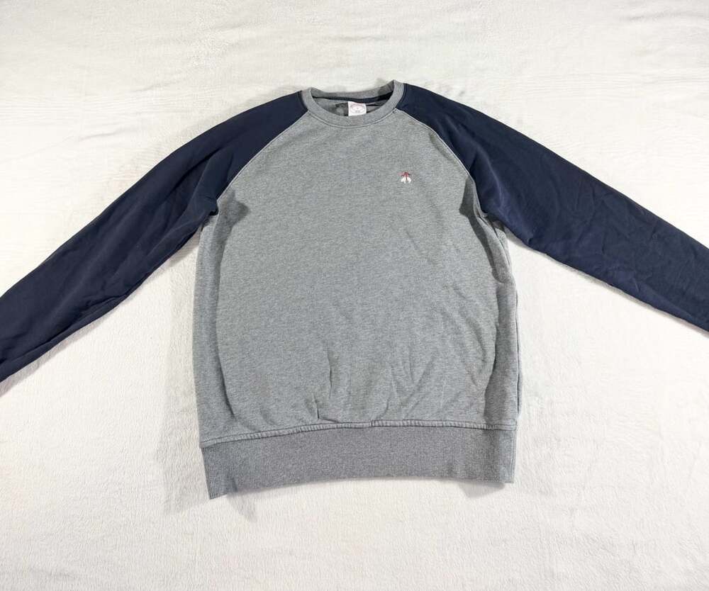 Brooks Brothers 1818 Gray and Navy Blue Raglan Sleeve Sweatshirt Small